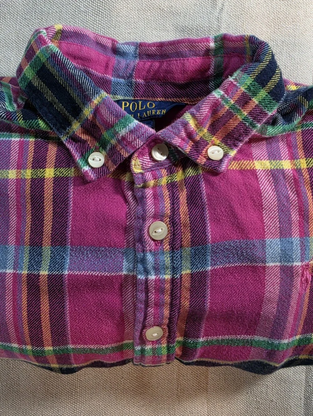 Polo Ralph Lauren Girl's Pink Plaid Button-Down Shirt Dress Size 14